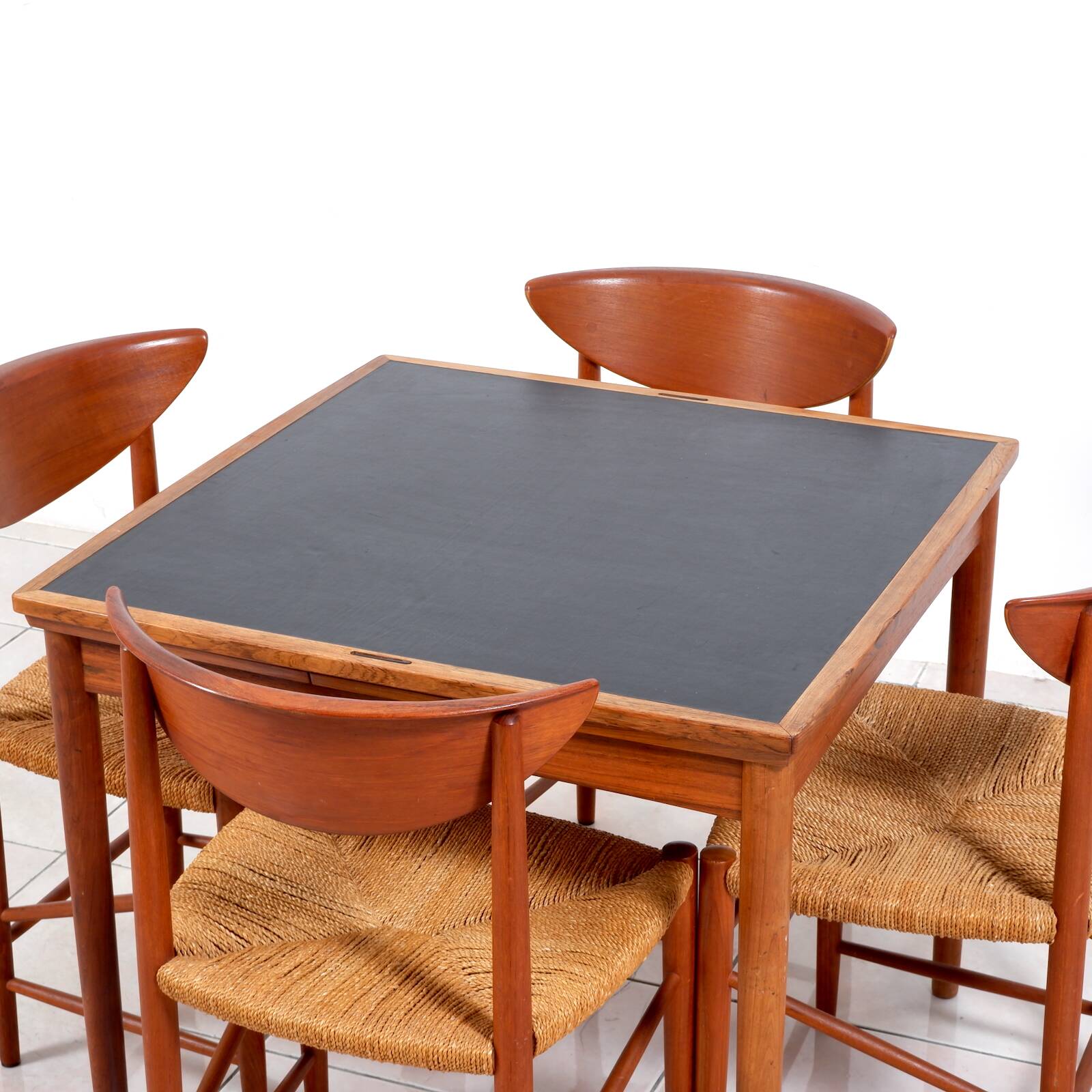 Rosewood / leather dining / gaming table by Poul Hundevad