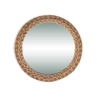 Small vintage round wicker wall mirror – 25 cm