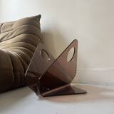 magazine holder in smoked plexiglass, design 1970
