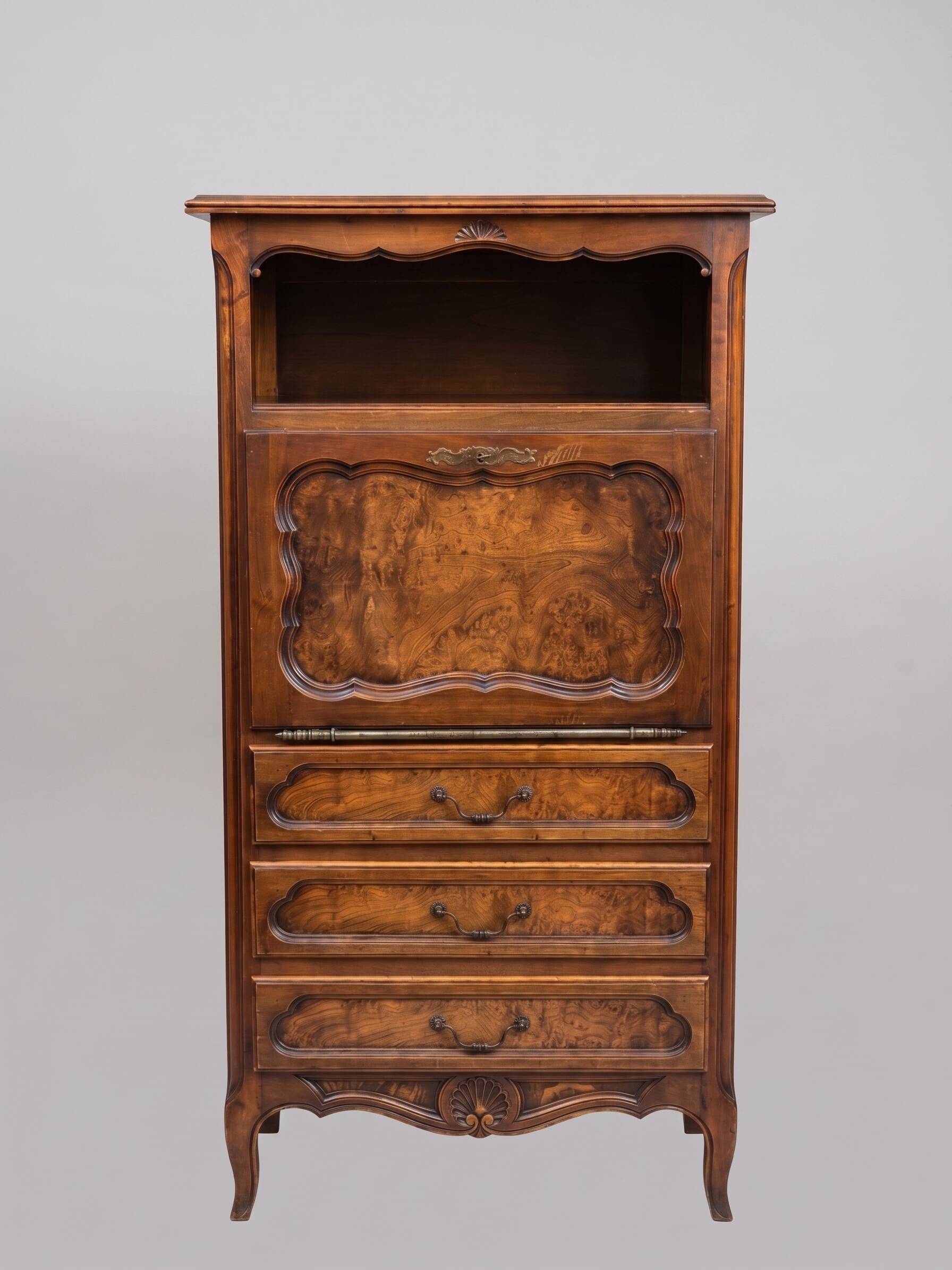 Secrétaire en bois et loupe d’orme style Bressan