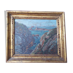 Paysage marin huile sur panneau,