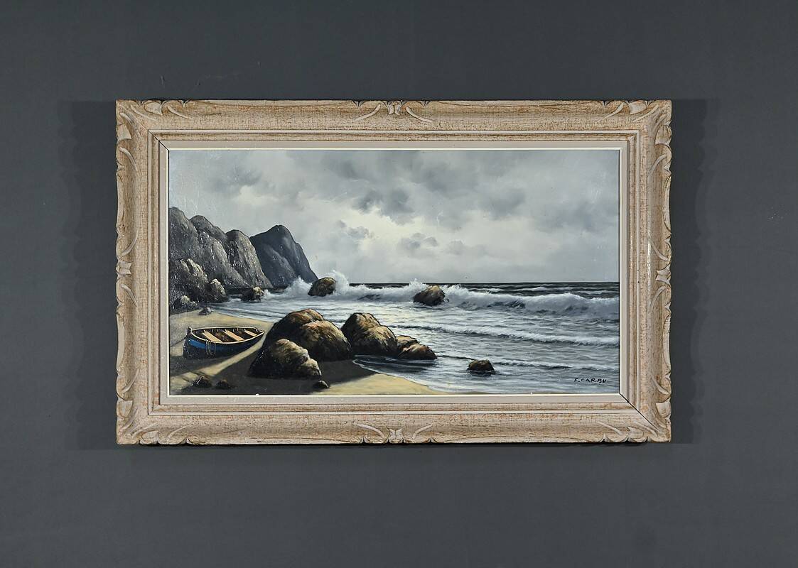 Grande Huile sur Toile Marine signée F. Carbu – XXe