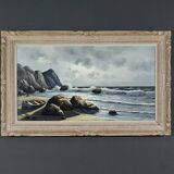 Large Oil on Marine Canvas signed F. Carbu – 20th