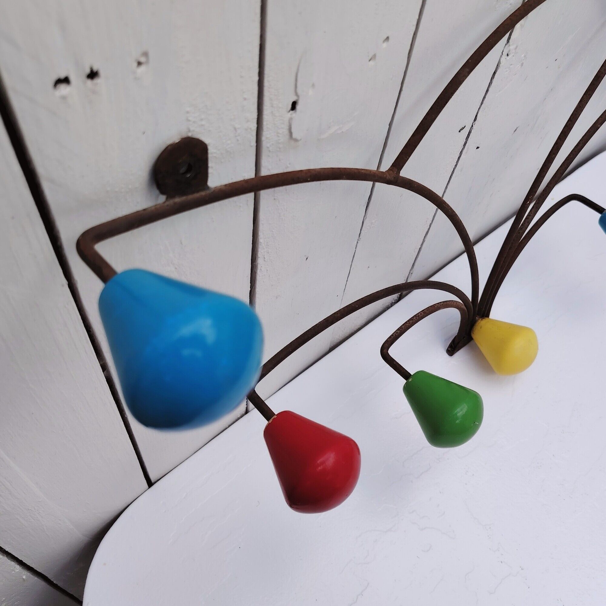 Wall-mounted coat rack with coloured balls, 50s design, vintage