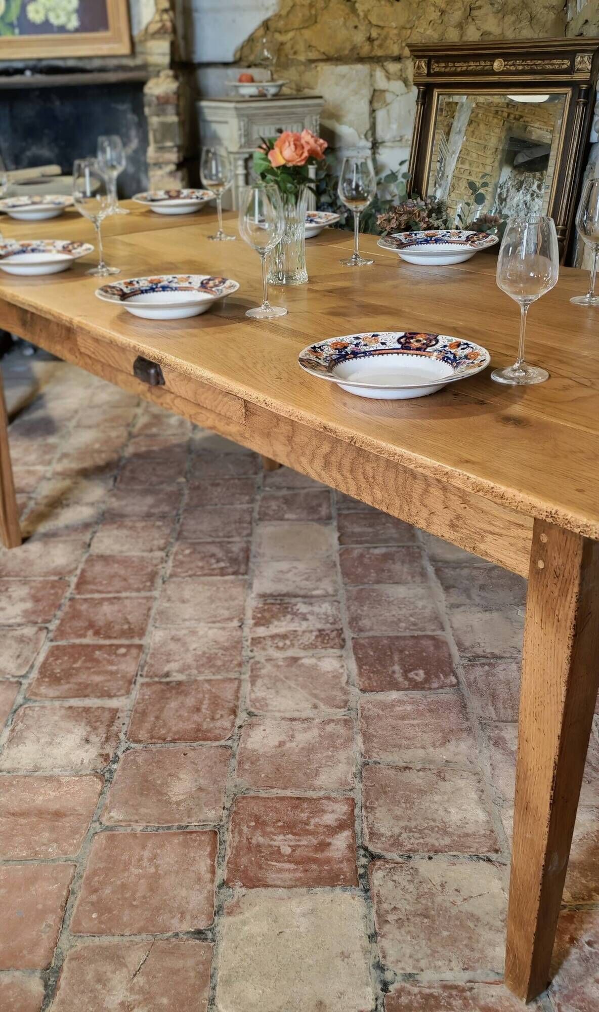 Large authentic farmhouse table made of solid French oak.