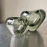 Set of 2 heart shaped Holmegaard crystal vases by Per Lutken