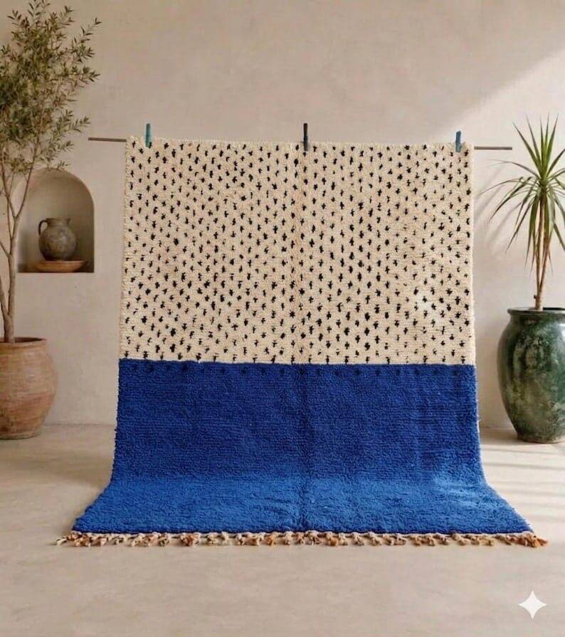 Authentic natural wool Moroccan rug custom-made 2/3 m