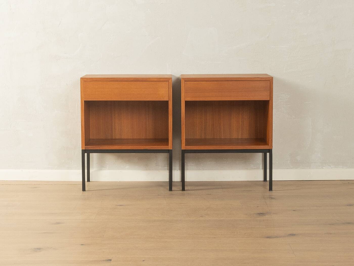 Minimalist bedside tables from the 1960s, teak veneer, set of 2