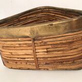 Vintage rattan basket with brass edge 1970