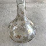 Carafe and glass set in clear glass with vine leaf and engraved grape cluster
