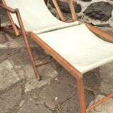 Transat avec extension chaise longue, en bois et tissu