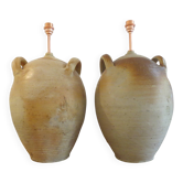 Pair of very large pottery Olive Oil Jar Table Lamps