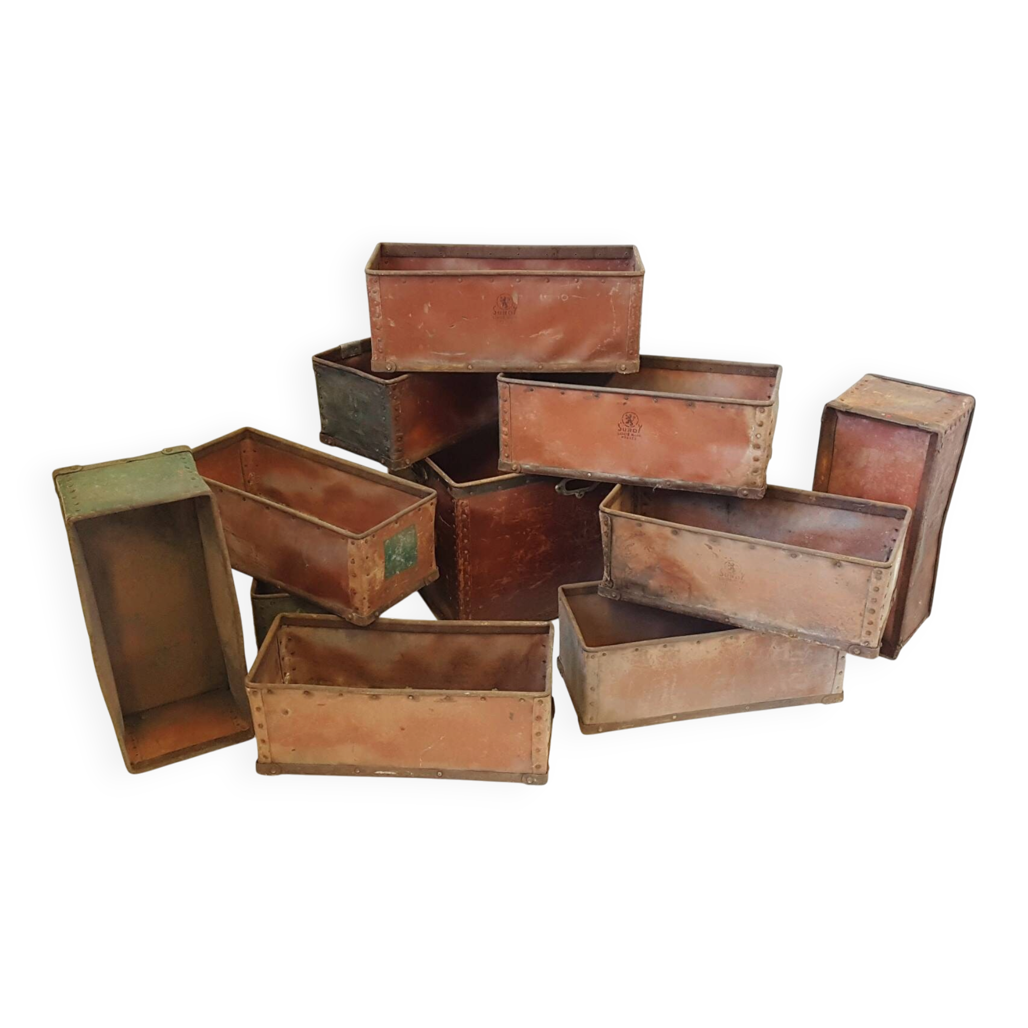 Batch of 11 storage bins suroy industrial loos france vintage 1950