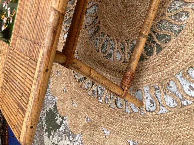Rattan coffee table and ceramics