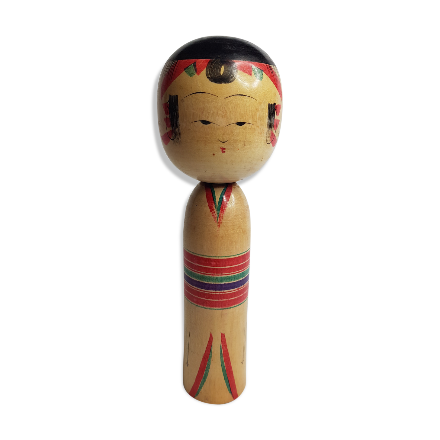 Vintage kokeshi doll, kimono pattern, 24.5 cm