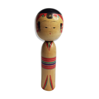 Vintage kokeshi doll, kimono pattern, 24.5 cm