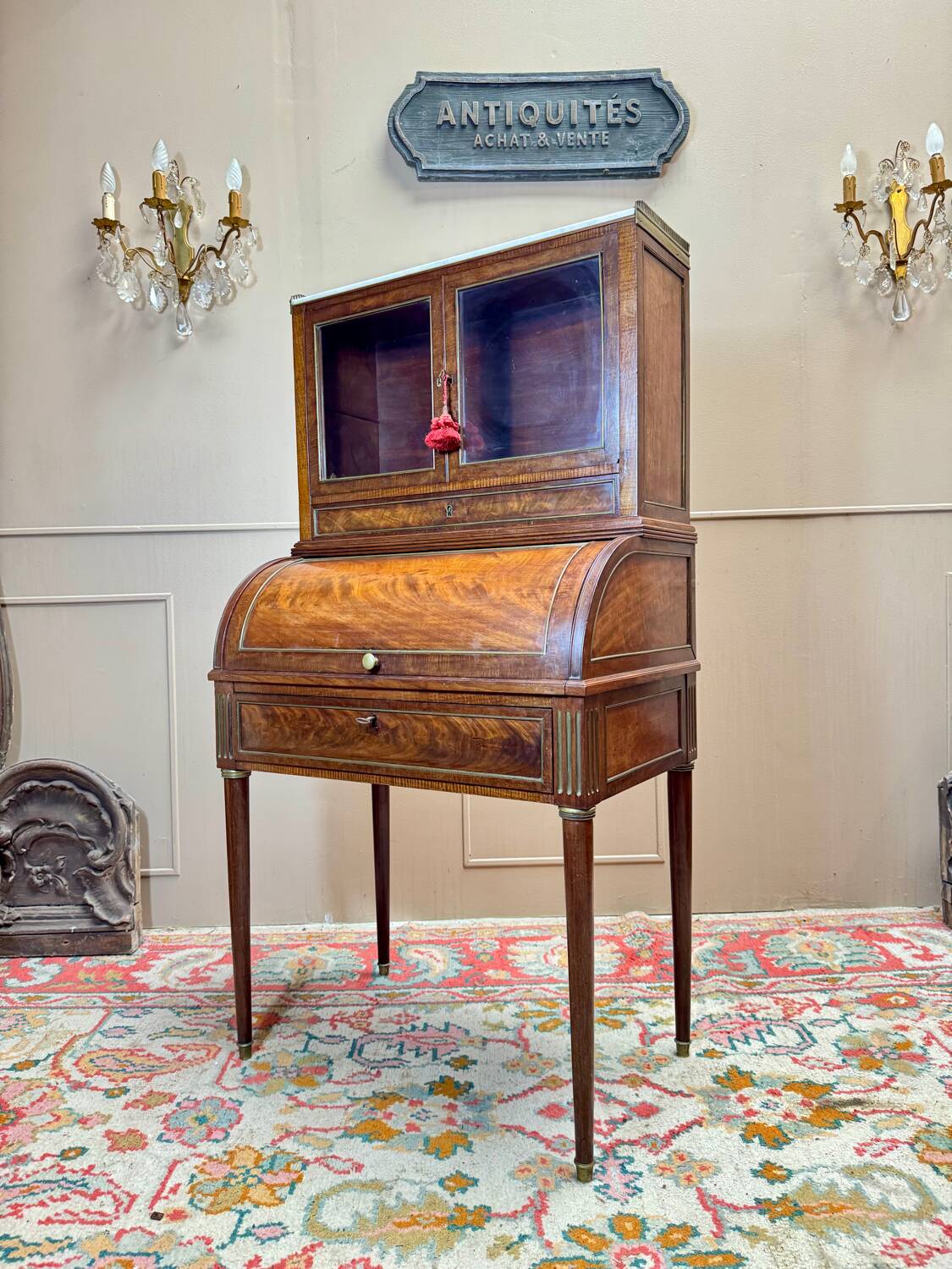 Louis XVI/18th century mahogany roll-top desk forming a display case