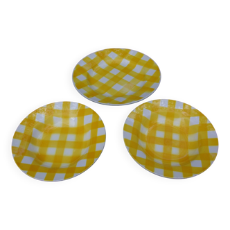 Lot 2 Assiettes creuses + 1 Plat - Faïence Digoin Sarreguemines Ecossais jaune