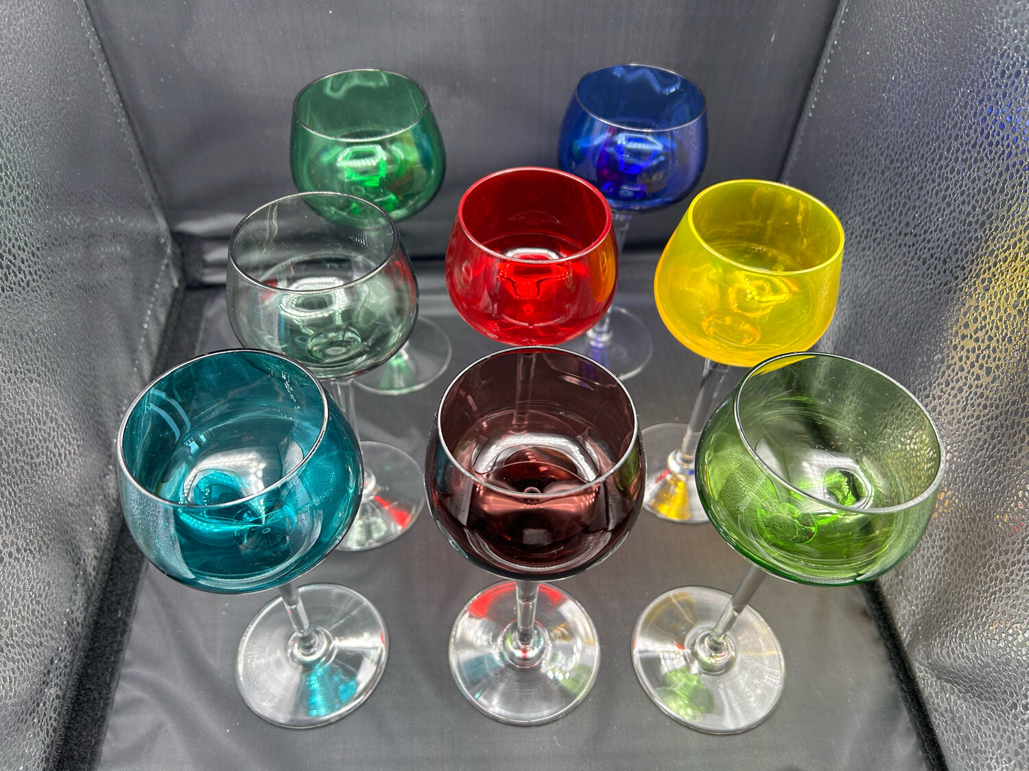 8 multicolored stemmed glasses