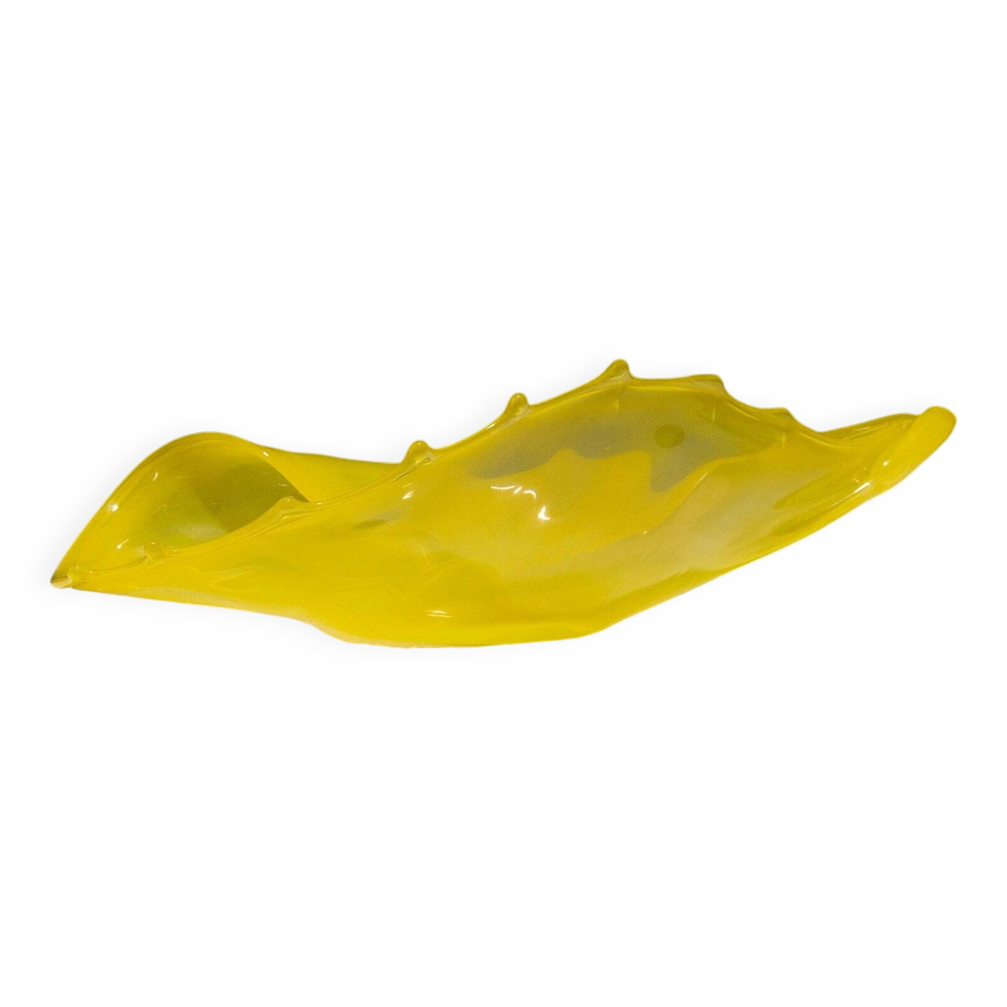 Coupe coquillage en verre murano jaune, luigi mellara, 1970s