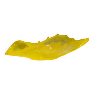 Yellow murano glass shell bowl, luigi mellara, 1970s