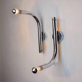 Pair of space-age tubular wall lights, chrome-plated metal, Italy, 1970