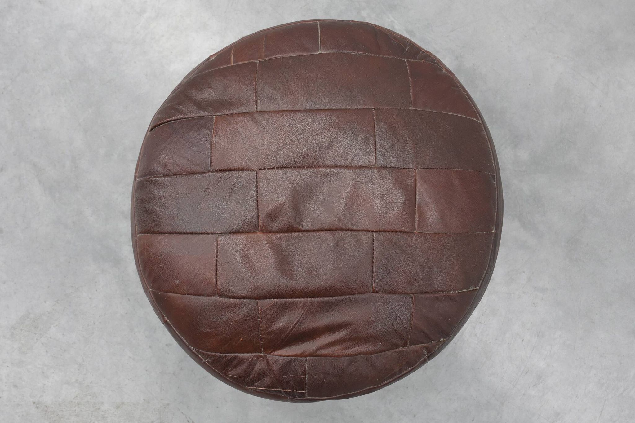 Round Patchwork Leather Pouf, Switzerland, 1970s
