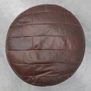 Round Patchwork Leather Pouf, Switzerland, 1970s