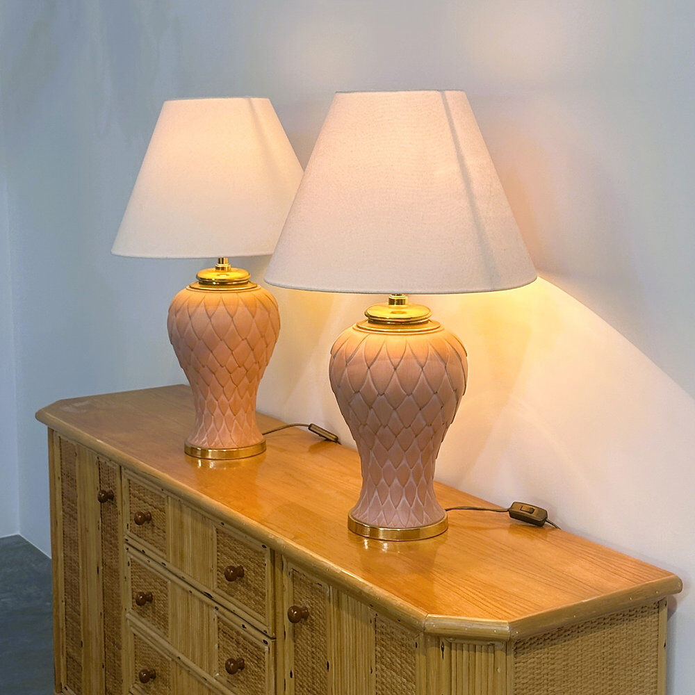 French pair of terracotta ceramic table lamps, 1980s