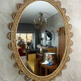 Ensemble miroir et console en bambou et rotin