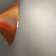 Copper hanging lamp with brass colored top and white inside lacquer.