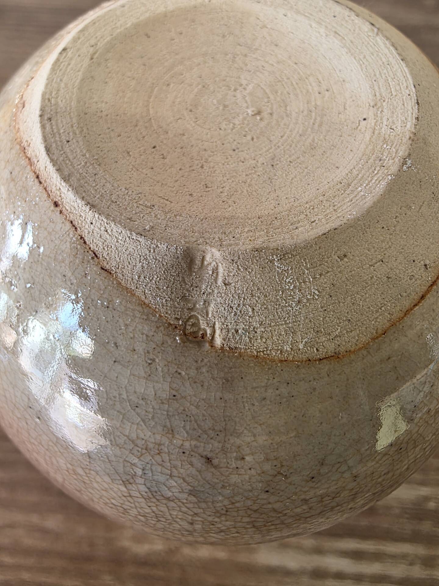 Small round vase soliflore, crackled glazed stoneware, ceramist seal.