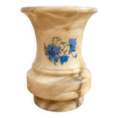 Vase vintage en albâtre à décor floral bleu
