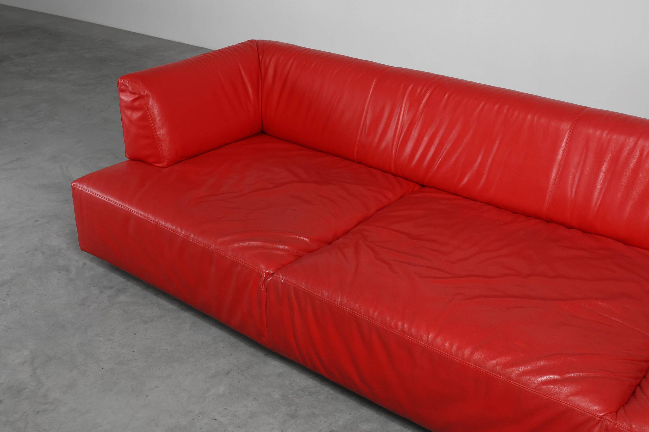 Red Mid-century 3-seater Leather Sofa by Edra, Italy 2000