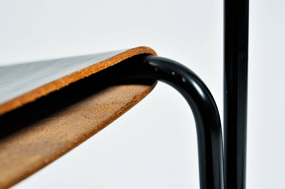 Black modernist design lounge set by Jan van Opzeeland in leather and steel bar, Netherlands, 1980s