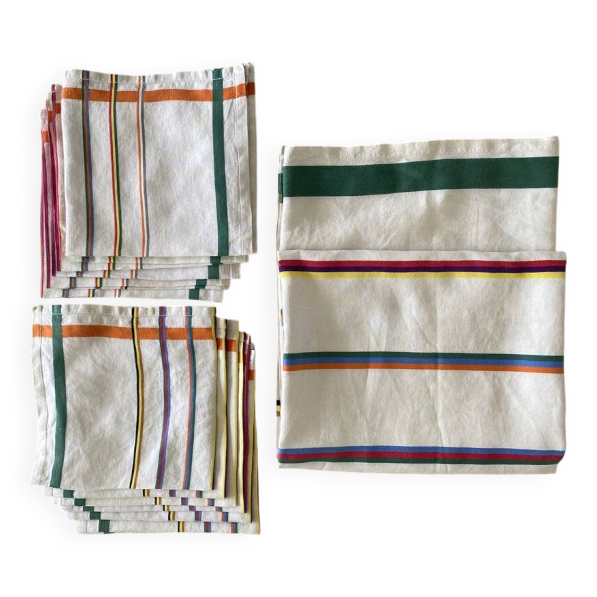 Nappe "style basque" et ses 12 serviettes - 220x146 cm - métis lin/coton