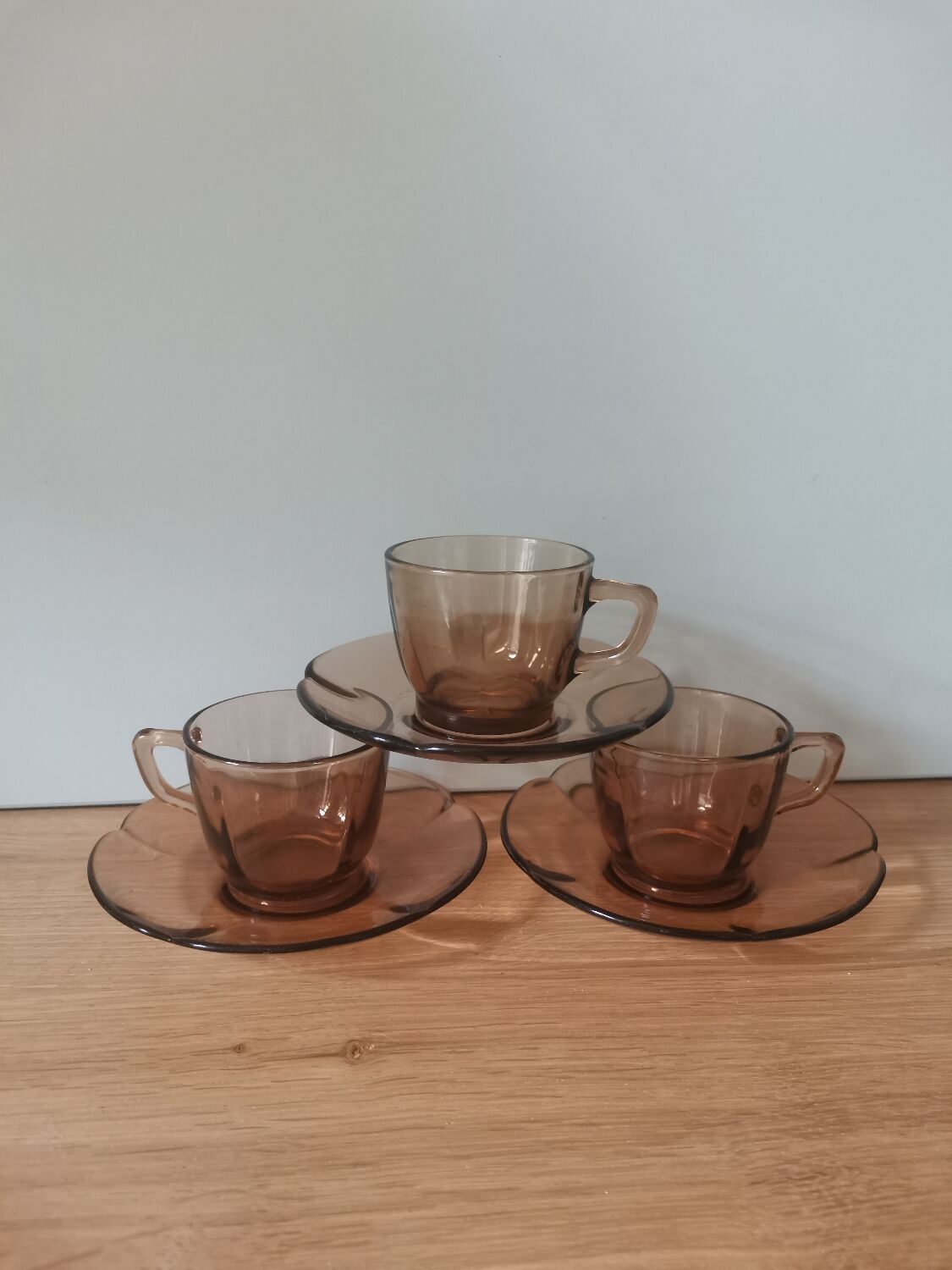 Set of 3 duralex cups made in France amber flower shape