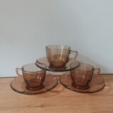 Set of 3 duralex cups made in France amber flower shape