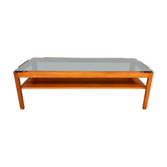 Vintage 70s Scandinavian coffee table in teak and smoked glass