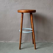 Tabouret de bar vintage années 60 bois et métal laqué bleu