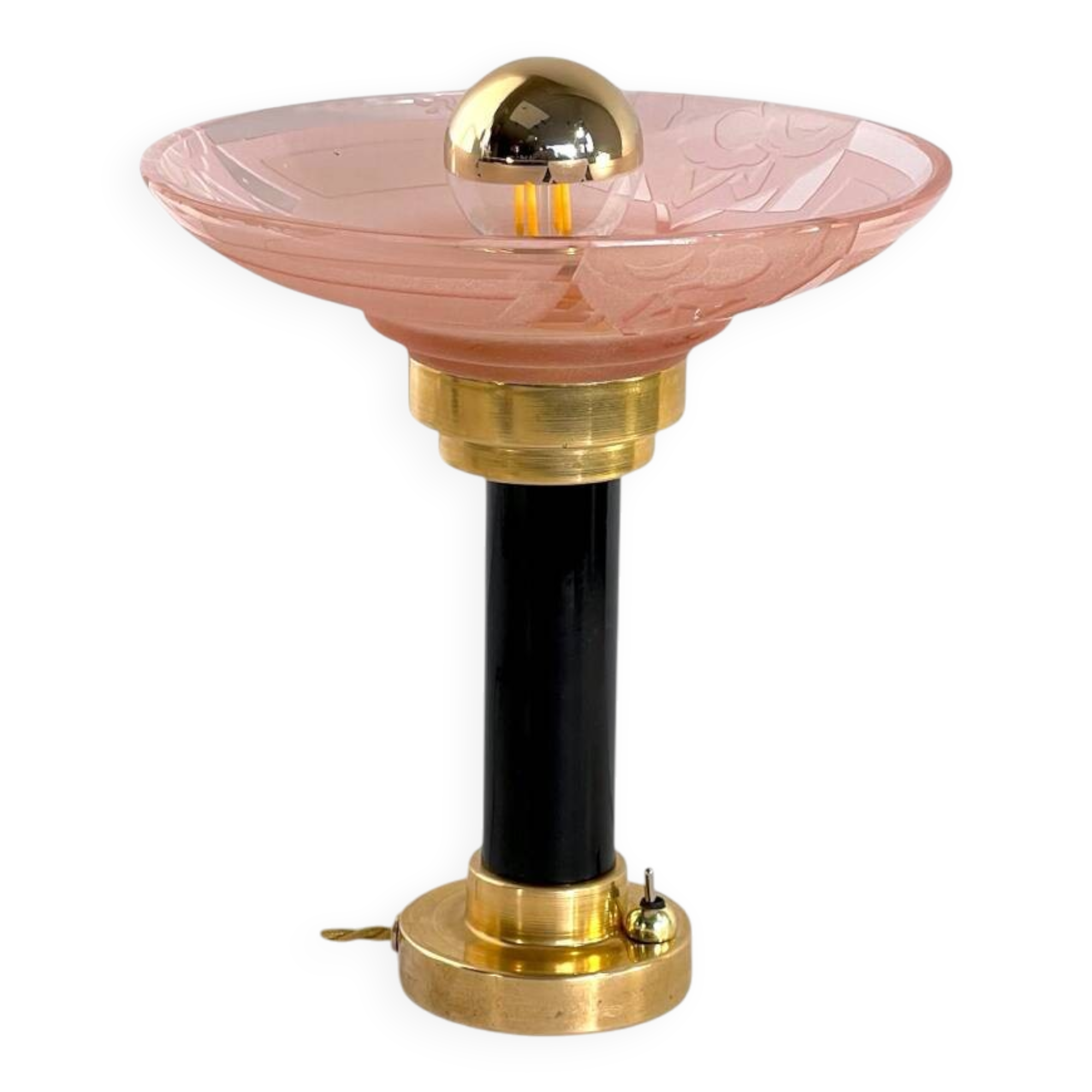 Art Deco bedside lamp with signed Muller glass.