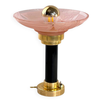Art Deco bedside lamp with signed Muller glass.