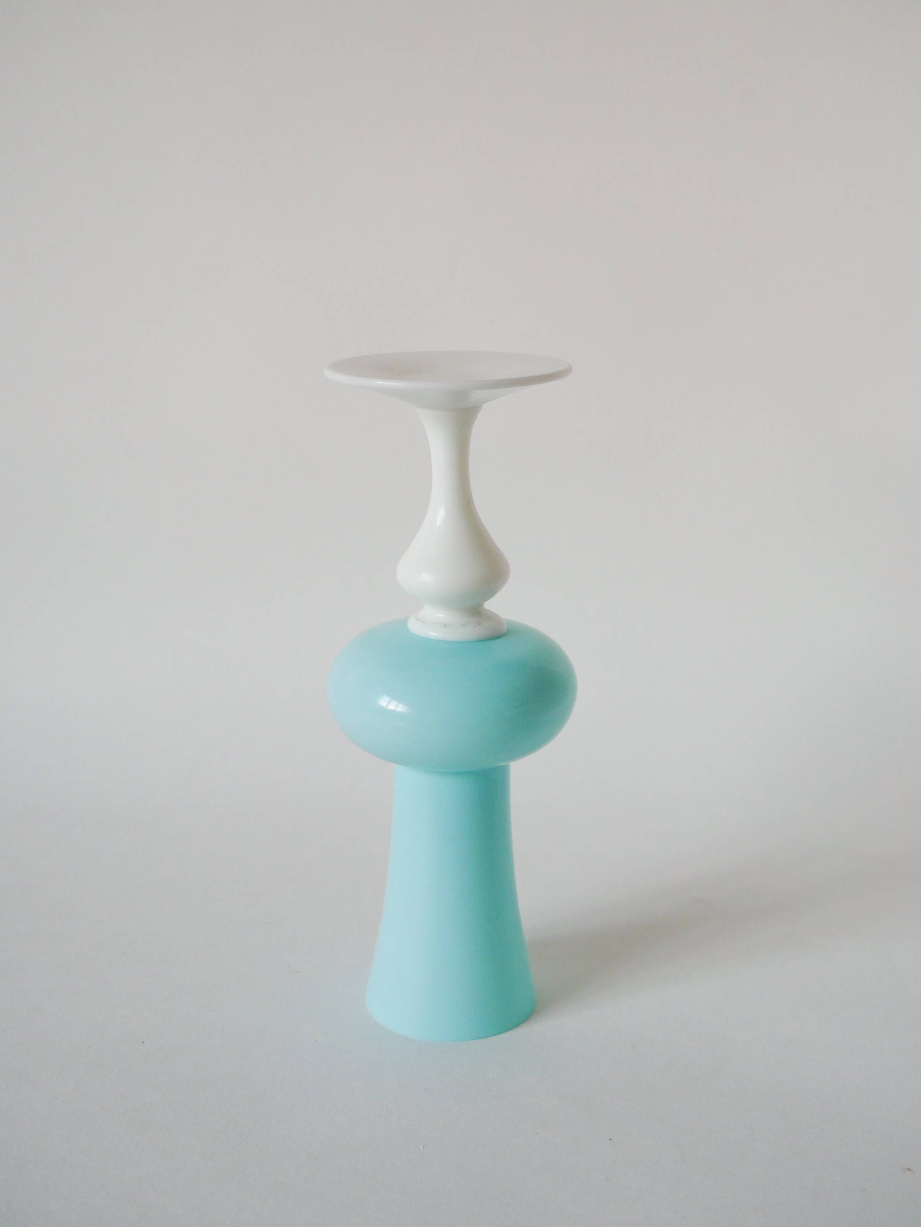 sky blue opaline vase and white feet 1970