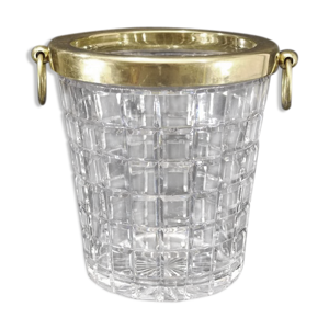 Seau à champagne en cristal français avec bord plaqué or