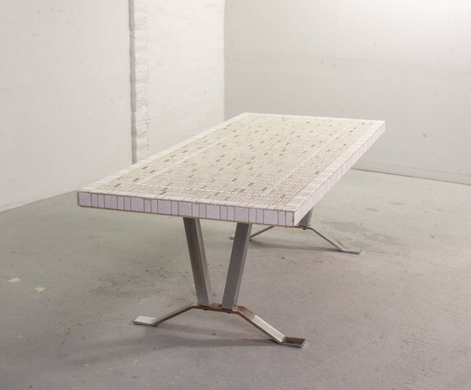 Large Denisco Style Vintage Design Ceramic Tiles Coffee Table + Chrome Base