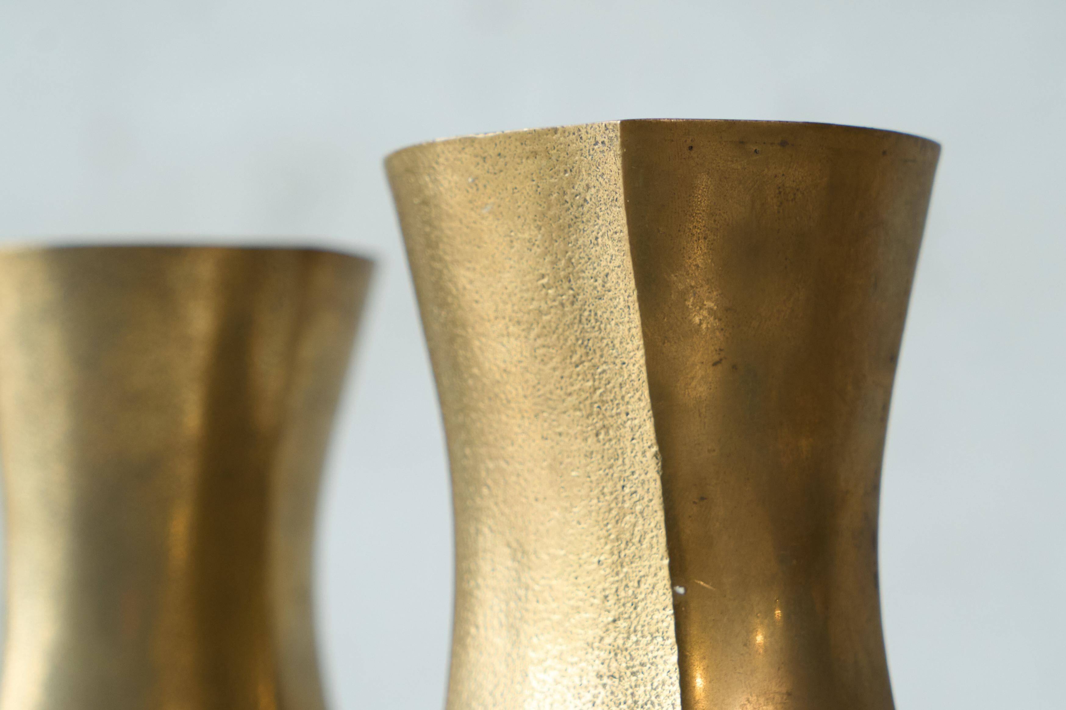 Brutalist pair of solid brass candlesticks from the 1970s.