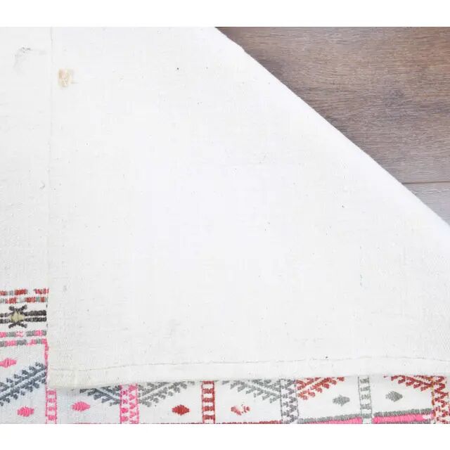 Vintage Turkish Oushak Handmade Wool Cotton White Kilim Runner 75x241