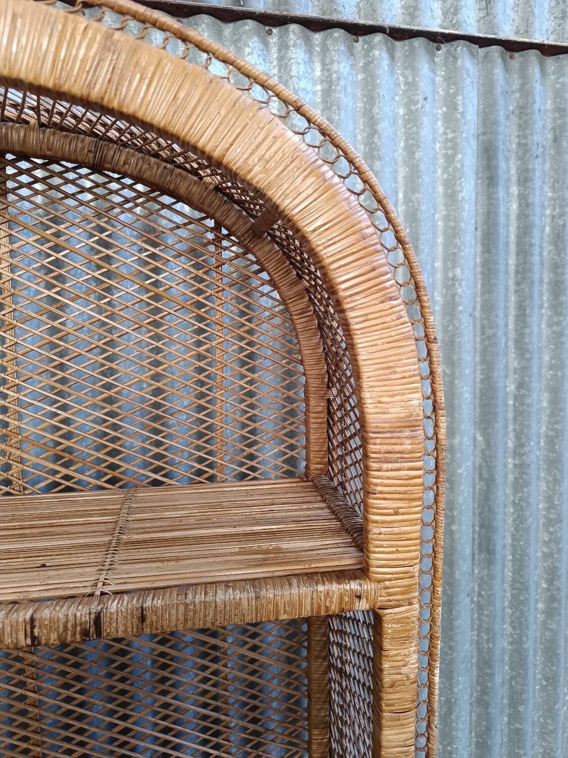 Vintage rattan wicker library in Emmanuelle style