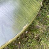 Large vintage oval drop leaf table in green lacquered bamboo rattan 158/106
