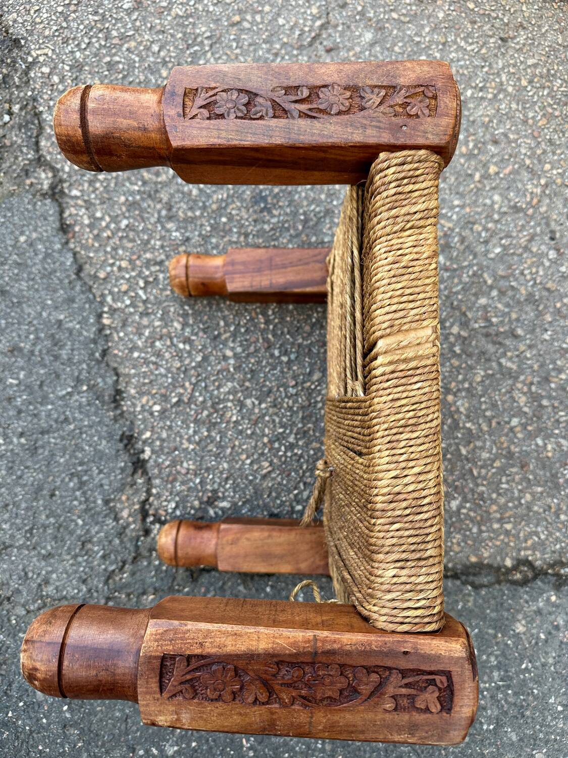 3 Indian wooden and rope stools